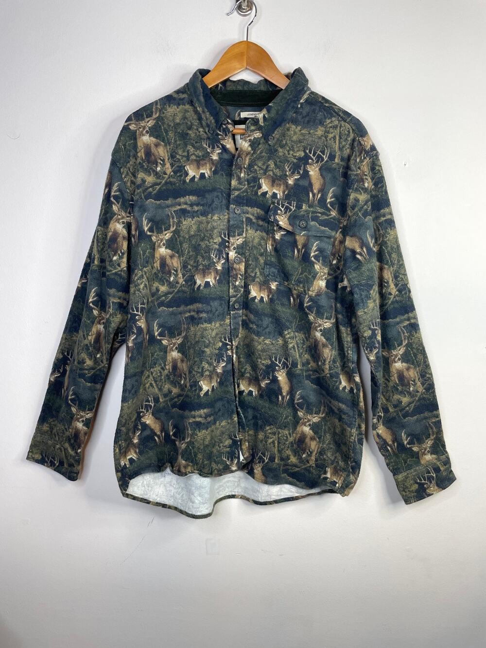 Field and Forest Legend Stag Camo Deer Print Brushed Cotton Flannel Shirt Men XL